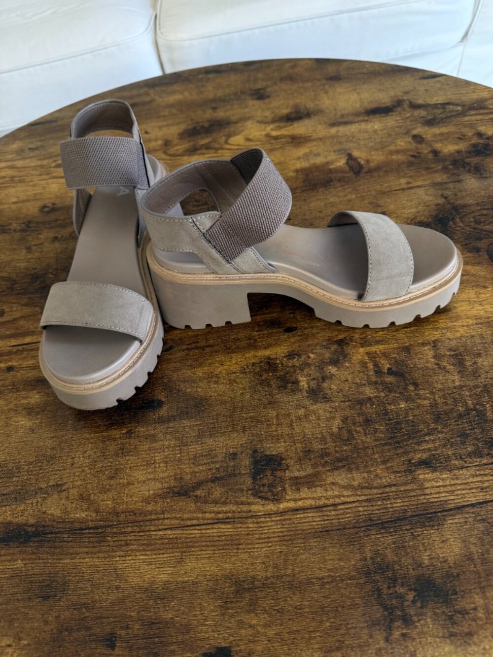 MIA Taupe Platform Lug Sole Sandals Women’s Size 8 Elastic Strap - Picture 4 of 7